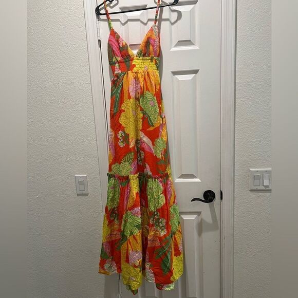 FARM Rio Neon Floral Tiered Cotton Maxi Dress NWT and M NWOT - Picture 2 of 7